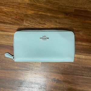 Coach light blue pebble leather zip wallet